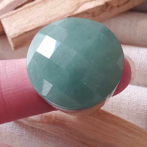 Huge Vintage Sterling Aventurine Stone Ring - Picture 7 of 11